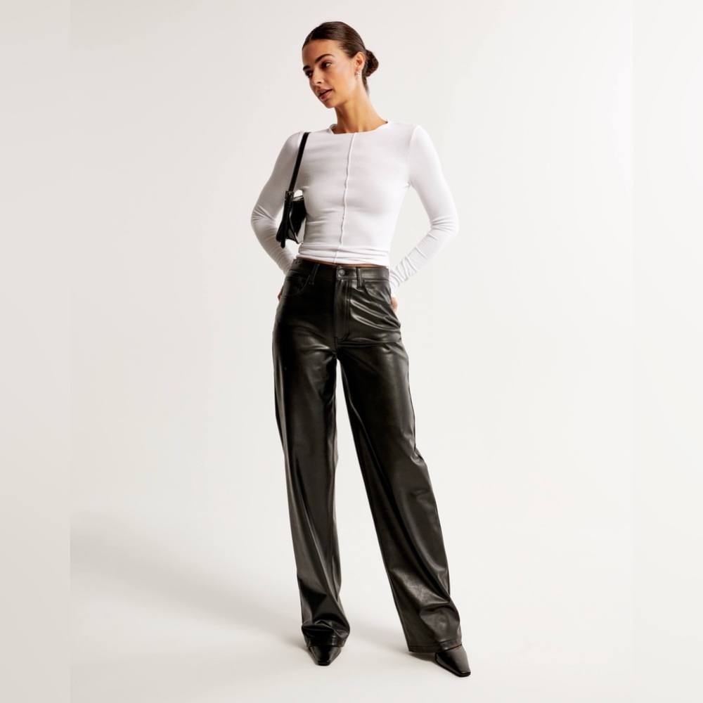 Abercrombie & Fitch Curve Love Vegan Leather Relaxed Leg High Waist Pants